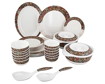 Servewell Dora Tribal Paisley Melamine Dinner Set (Multicolour) - 31 Pieces