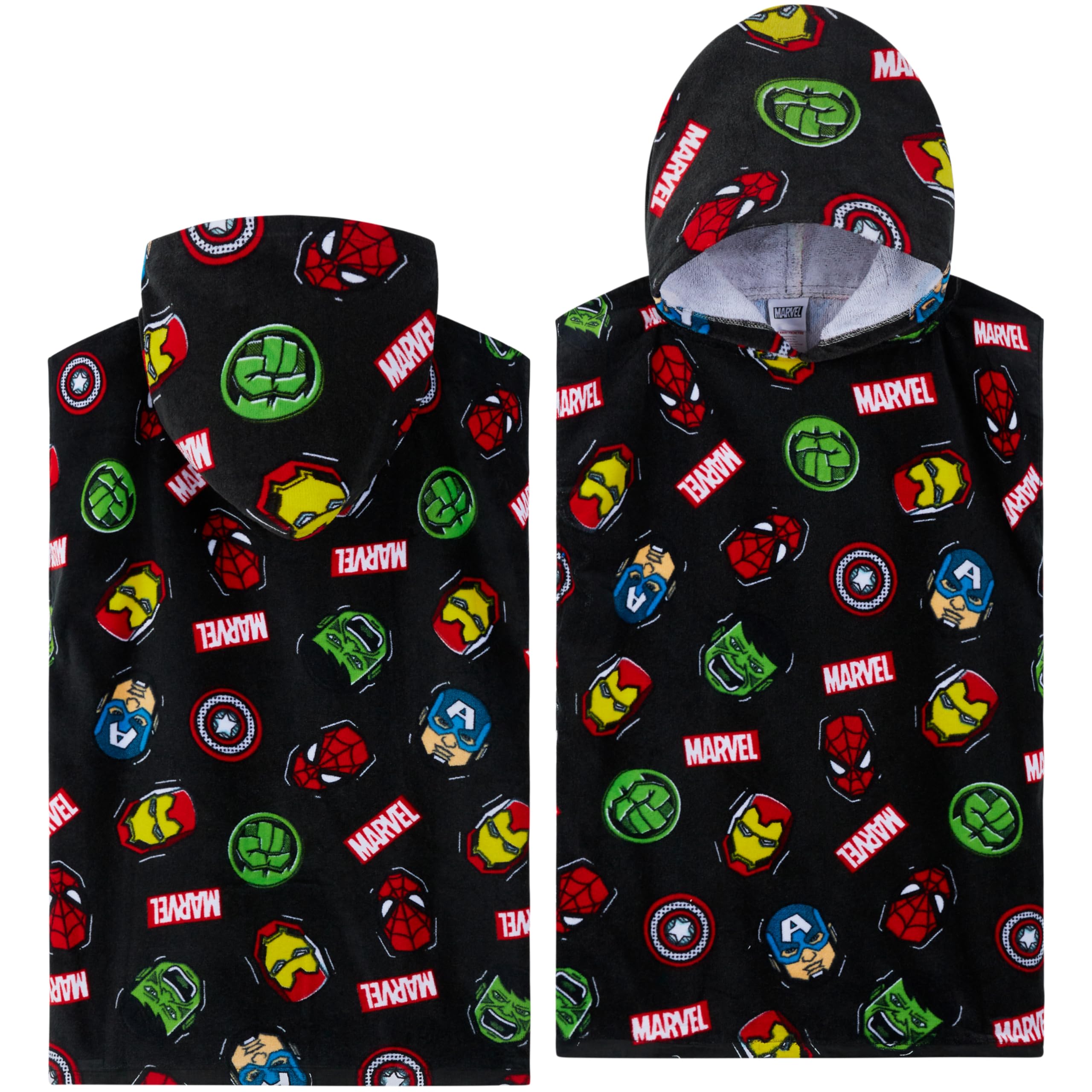 Marvel Spiderman Bath Towel with Hood for Kids Teenagers Absorbent Changing Robe Poncho Towel for Swimming Bath Shower Beach Towel Holiday Essentials (Multi Avengers, 6-9 Years)