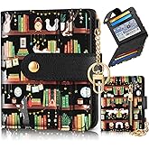 Bistup Wallet for Women Cute Bifold Small Card Wallet Rfid with Keychain for Ladies Teen Girls Female Medium Girly Aesthetic Thin Slim Book Unique Pretty Modern Leather Credit Card Holder Purse