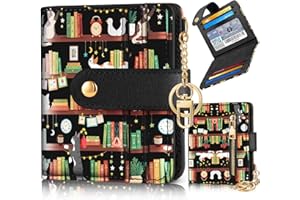 Bistup Wallet for Women Cute Bifold Small Card Wallet Rfid with Keychain for Ladies Teen Girls Female Medium Girly Aesthetic Thin Slim Book Unique Pretty Modern Leather Credit Card Holder Purse