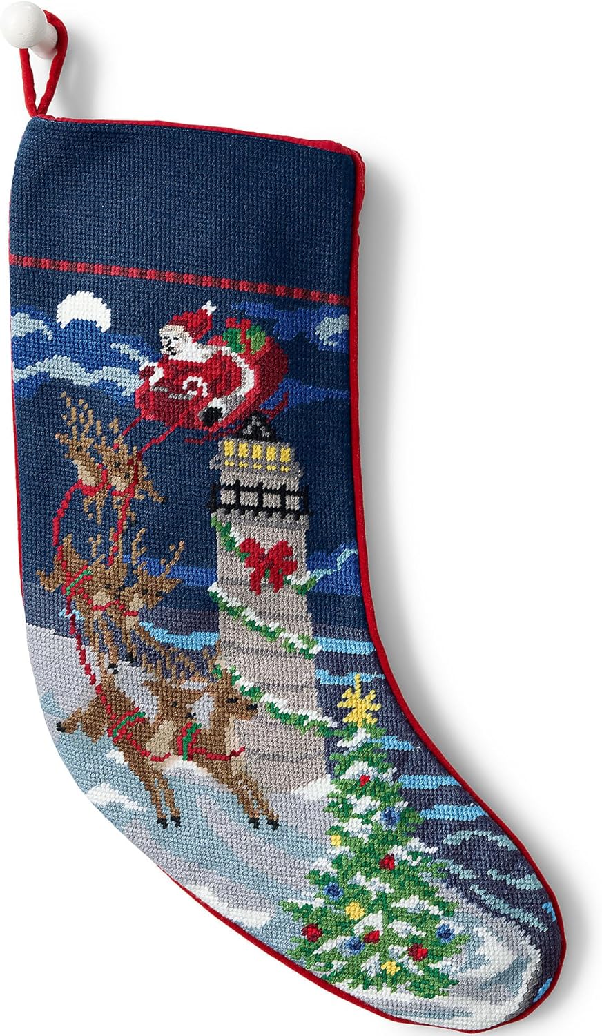 Stockings & Holders - Lands' End Needlepoint Stockings Holiday Lighthouse One Size