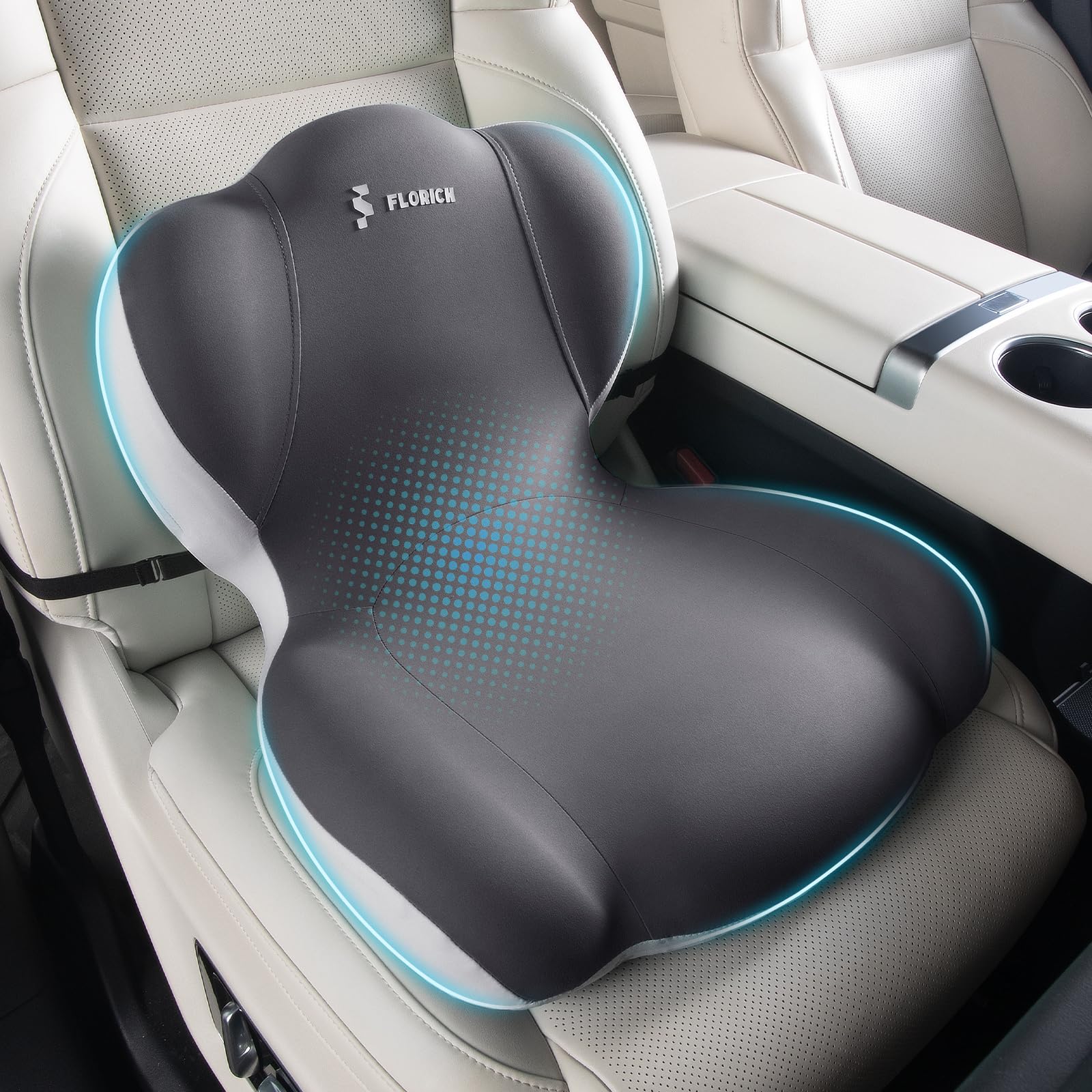 Photo 1 of FLORICH Memory Foam Truck Seat Cushion with Adjustable Strap,Seat Cushion and Lumbar Support Pillow for Car Office Chair, Ergonomic Back Support & Sciatica Relief for Long Drives(Grey)