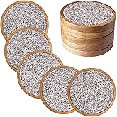 Eykao 5 Pack Absorbent Coasters for Drinks, 4.3 Inches Cork for Coffee Tables, Wooden Drink Protection, Cute for Kitchen, Farmhouse, and Office (Dark Brown Series)