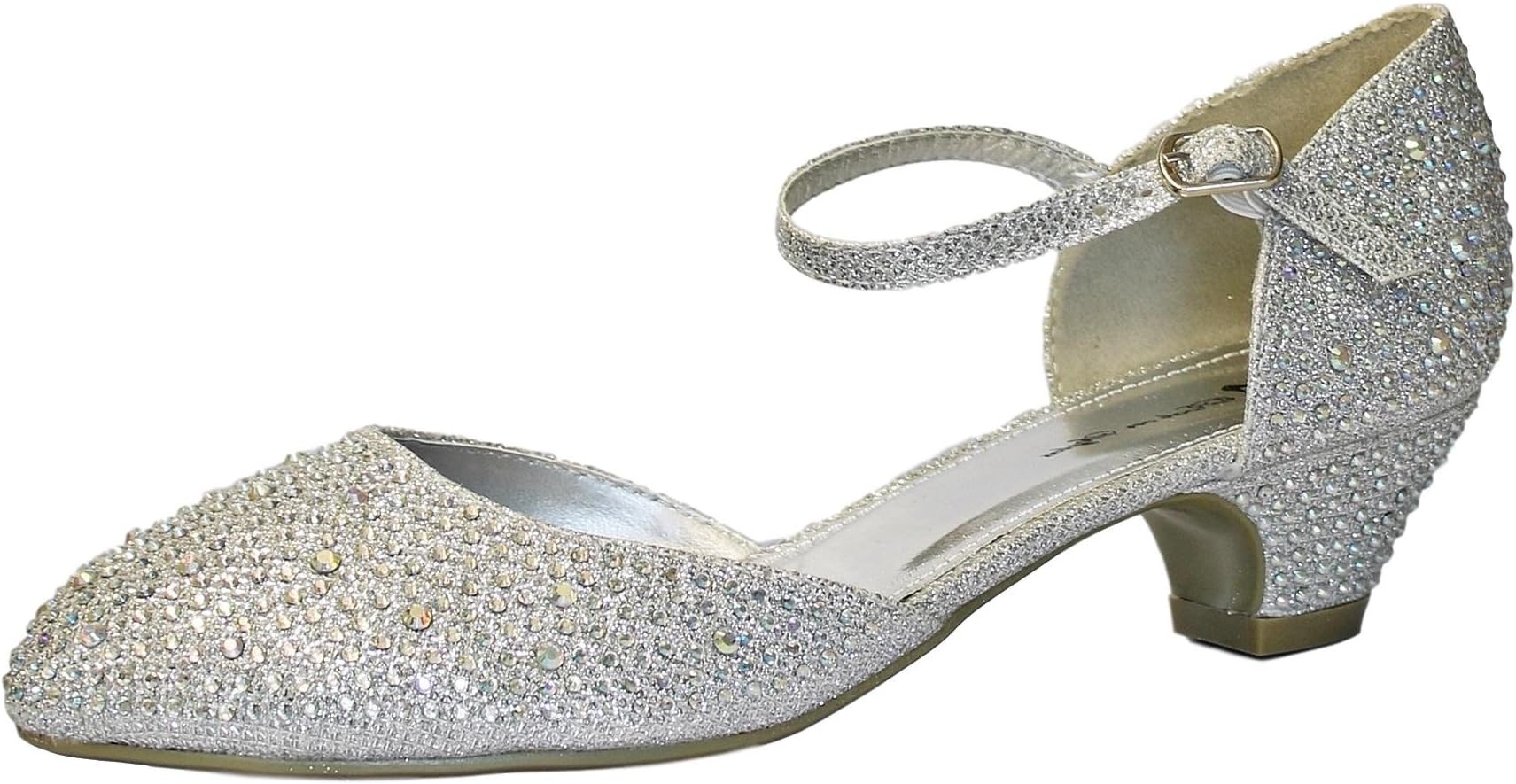 Rock on Styles New Ladies Diamante Ankle Strap Party Flat Low Small Bock Heel Court Shoes Sandals Size- 525