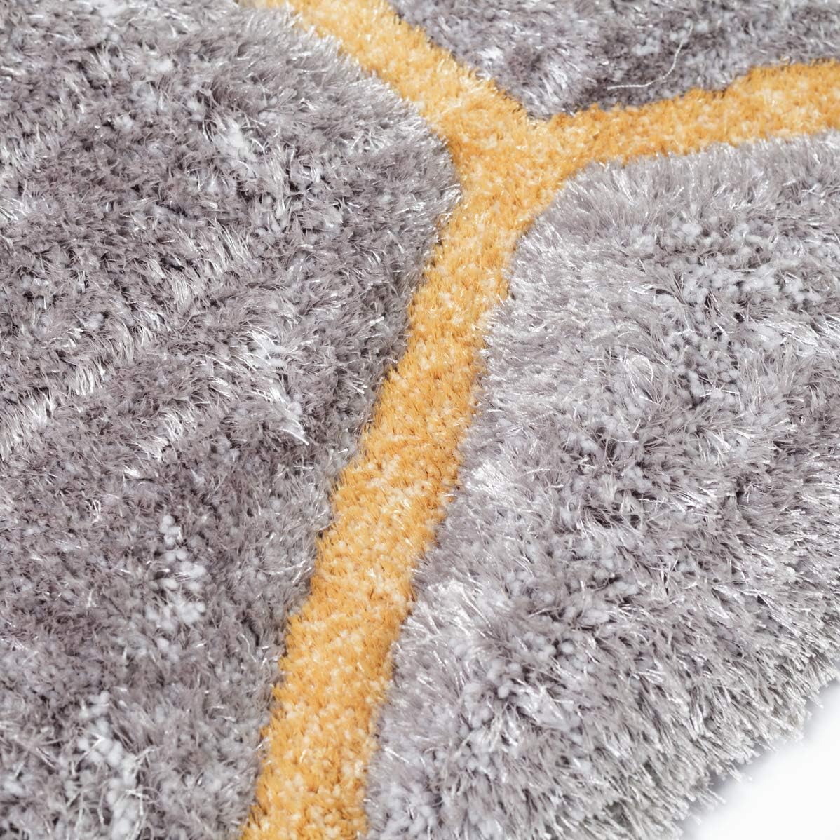 Lord of Rugs Hand Tufted Shaggy Rug Bedroom Living Room 3D Geometric Soft Silky Shiny Rug Ochre Medium 120x170 cm (4'x5'6") - Image 5
