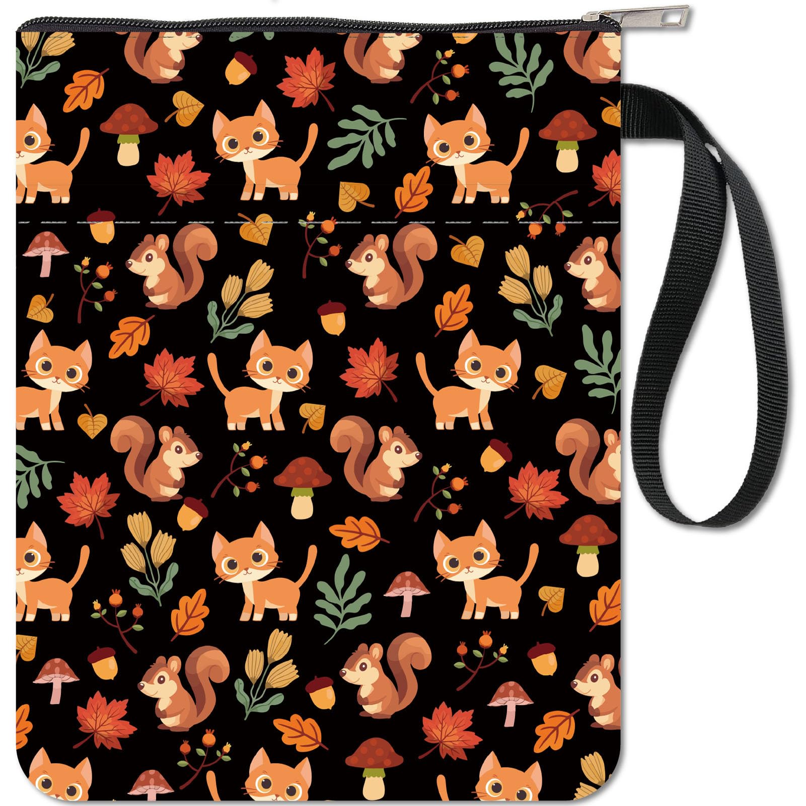 CRASPIRE Cat Book Sleeve Squirrel Book Protector Autumn Book Covers for Paperbacks Washable Fabric Cloth Book Cover with Zipper and Extra Sleeve Pocket for Book Lovers Classmate Friend Gifts