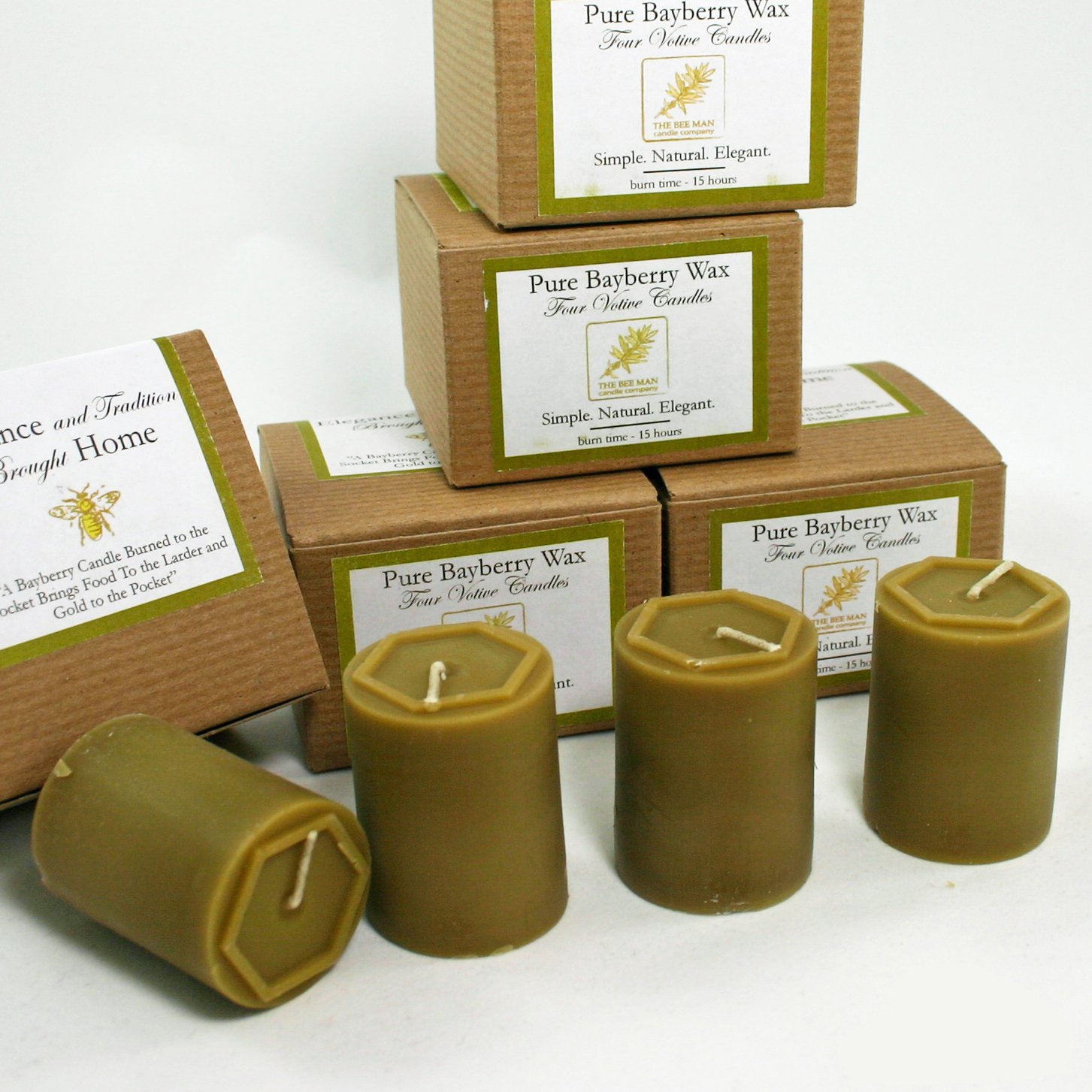 Bee Man Handpoured Real Bayberry Wax Votive Candles Box of