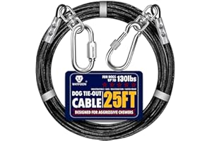Dog Leads for Yard, 25ft Tie Out Runner Steel Wire Cable, Heavy Duty Pet Tether Chains for Dogs Up to 130 Lbs, Outside, Campi