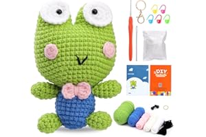 FTEVEN Crochet Kit for Beginners, Cute Frog Crochet Kit with Step-by-Step Video Tutorial, Crochet Animal Kit for Adults Including Yarn and Complete Accessories for Handmade DIY, Gifts