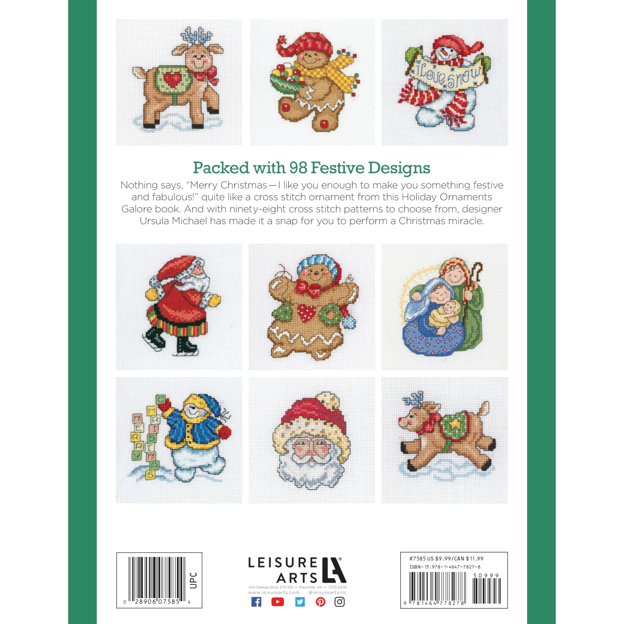 LEISURE ARTS Cross Stitch Holiday Ornaments Galor Cross Stitch Book- Pattern Kits from Snowmen to Elves to Woodland Creatures, 98 Christmas Ornaments Design.