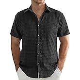 JOGAL Mens Button Down Shirt Short Sleeve Casual Plaid Button Up Shirt Summer Beach Vacation Hawaiian Shirts with Pocket
