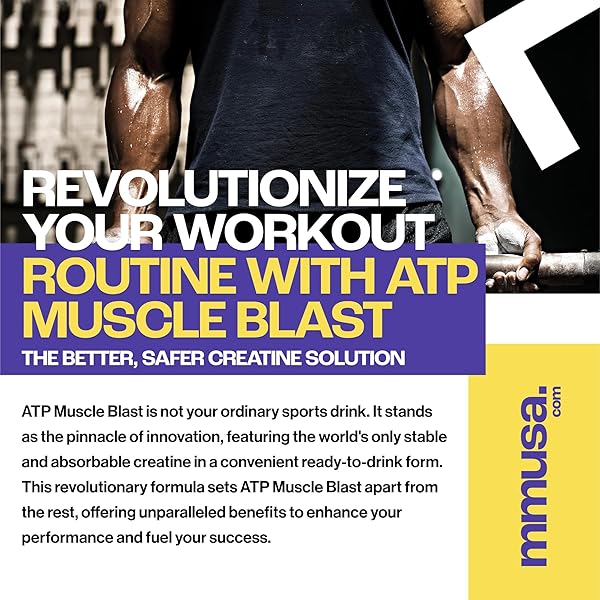 MMUSA ATP MUSCLE BLAST: WORLD’S ONLY STABLE CREATINE ENERGY DRINK. INSTANT ABSORPTION. IMMEDIATE BOOST FOR INTENSE BODYBUILDING, ENDURANCE SPORTS. TRAIN HARDER, RECOVER FASTER. 30 SACHETS, 11.4G EACH