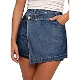 Sidefeel Skorts for Woman High Waisted Jean Skort Wrap Stretchy Asymmetrical Skorts