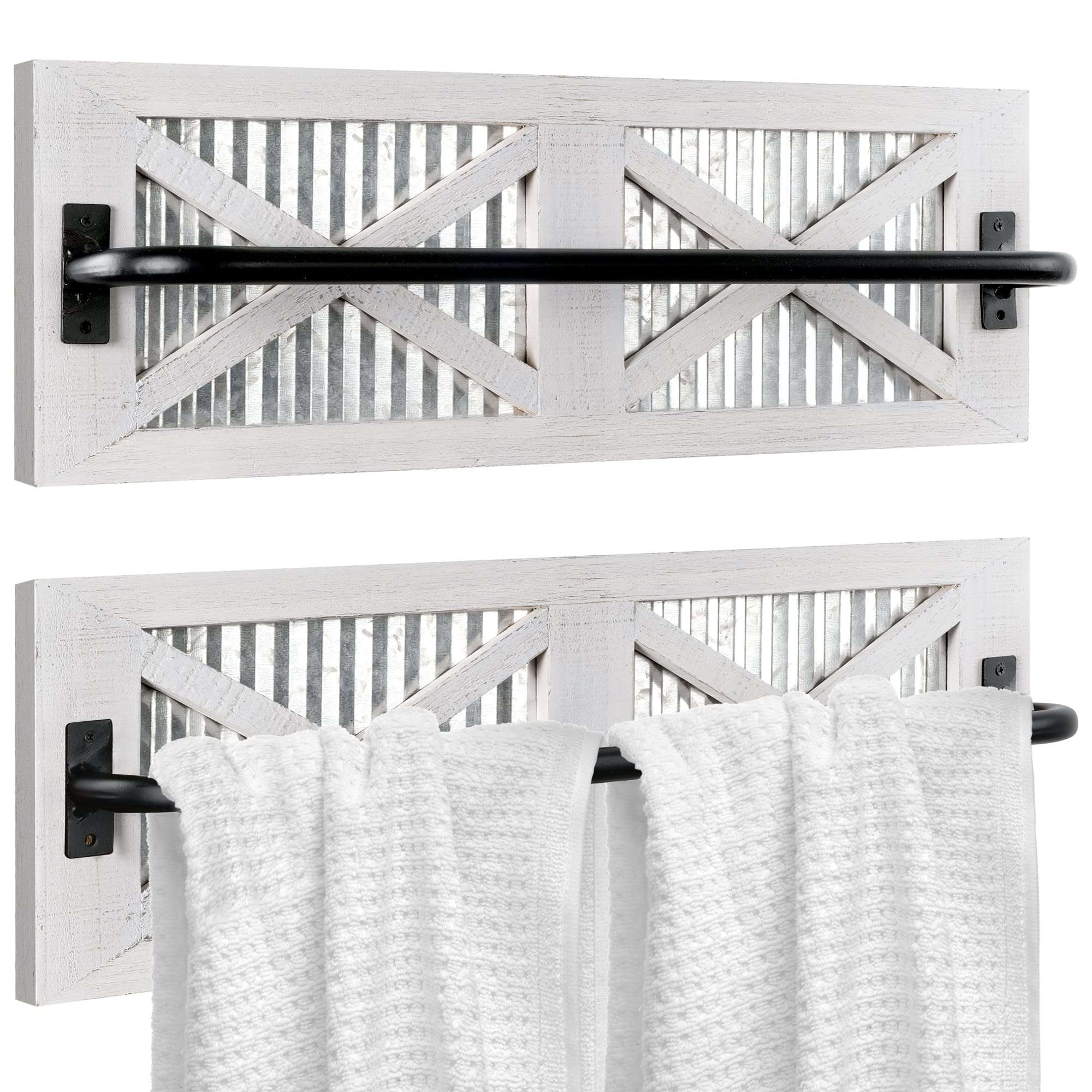 Photo 1 of Autumn Alley Farmhouse Rustic Towel Rack Holder - Wood Towel Rack - Farmhouse Towel Holder for Rustic Bathroom and Farmhouse Kitchen Style Décor - 18" Wall Mounted, Set of 2, Rustic White