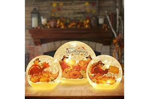NEEDOMO Thanksgiving Table Decorations, Set of 3 Turkey Sparkling Crackle Glass Ball with LED Lights Timer for Fall Decor, Autumn Centerpieces Fall Decorations for Home Tabletop Mantel Indoor