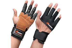 SueStar Workout Gloves, Heavy Duty Cowhide Padded Weight Lifting Gloves with Wrist Support, Full Palm Protection & Silicone Grips Gym Gloves for Weightlifting, Deadlifts, Exercise