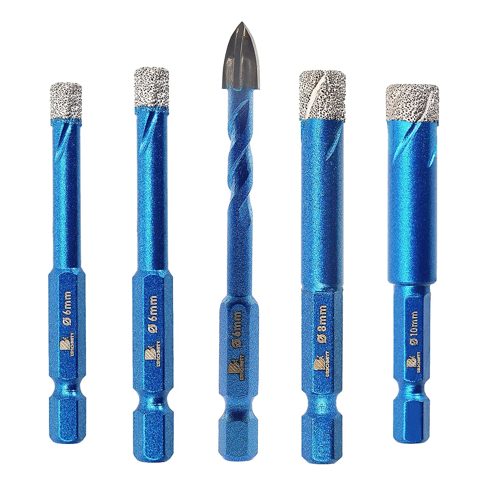 Diamond Drill Bit - BRSCHNITT 6 6 8 10mm Masonry Drill Bits Set for Porcelain Tile Ceramic Stone Granite Marble,Hex Shank Diamond Hole Saw Drill Bit(5pcs/pack).