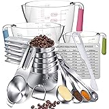 Measuring Cups And Spoons Set,AIKEXIN Stainless Steel 20 Piece Set,7 Measuring Cups & 6 Measuring Spoons & 3 transparent plas