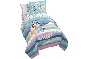 Jay Franco Kids Comforter Set Includes Sheets and Pillow Covers - Soft and Cozy Bed Set for Stylish Room Decor, Multi - Bluey 5 Piece Twin Size Bedding