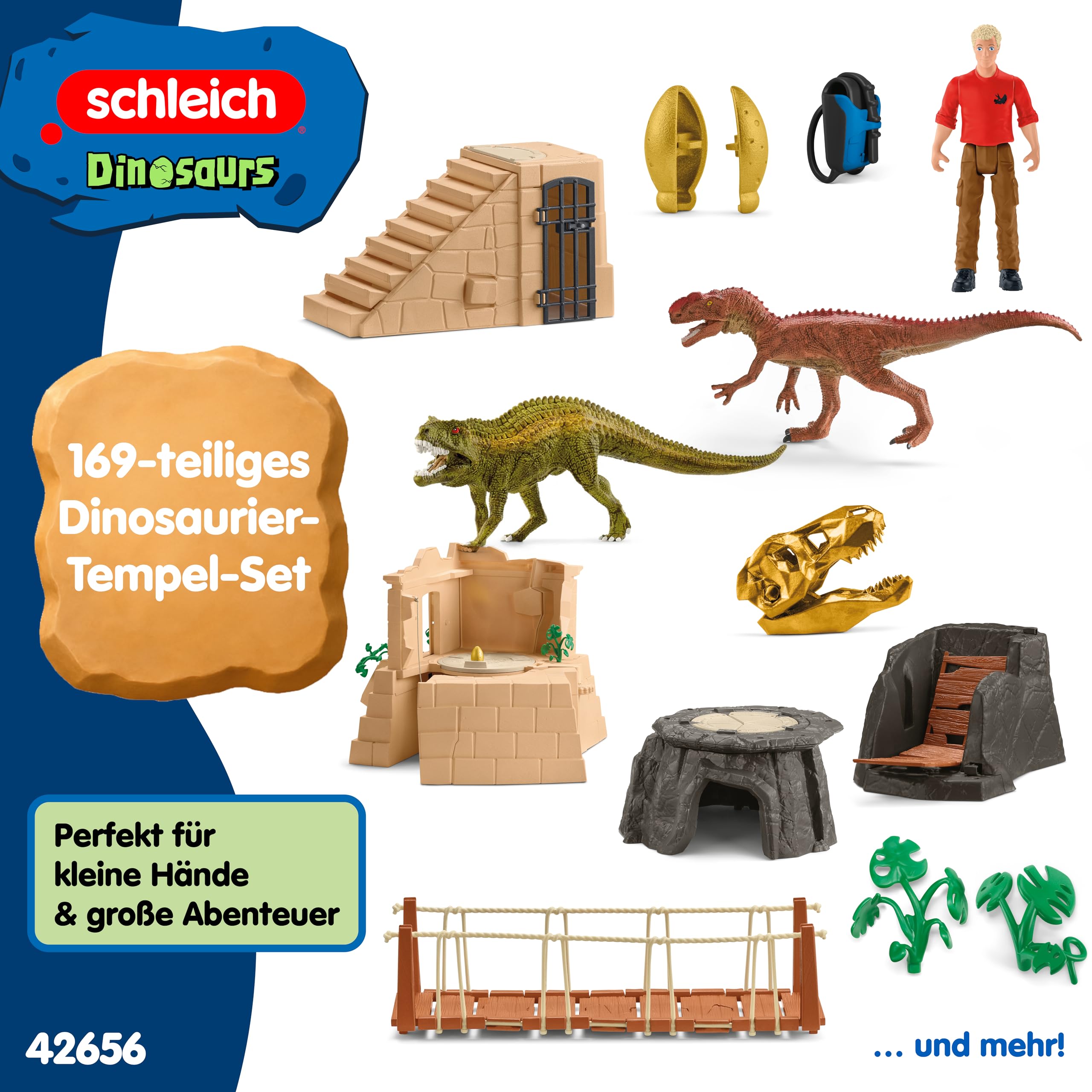 Schleich Dinosaurs 42656 | Dino Tempel-Eroberung Mega-Set | mit Flynn, 2 Dinos und einem Schatz | tolles Geschenk für Mädchen und Jungen | Spielzeug ab 5 Jahren | Dinosaurier Set aus 169 Teilen 5