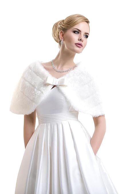 Lacey Bell Damen Brautjacke Pelz Bolero Kunstlichem Fell Braut Pelzimitat Jacke FFJ-22