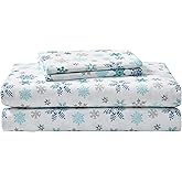 Eddie Bauer - Flannel Sheets Full Size, Anti-Pilling & Wrinkle Resistant Cotton, Touchably Soft for All-Season Comfort - Bed Sheets with Matching Pillowcases & Fitted Sheet (Tossed Snowflake Blue)