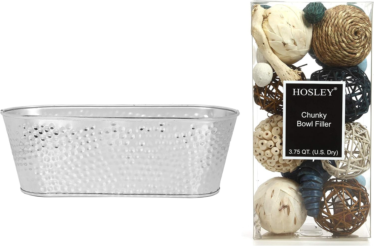 Hosley 12 Inch Long Oval Metal Bowl with Botanical Potpourri Ocean Breeze Fragrance