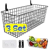 Joben Oligey 3 Set [Extra Large] Hanging Wall Baskets ,Wire Basket For Storage Pantry, Farmhouse Food Storage Kitchen Pantry Laundry Closet Garage RV ,Black