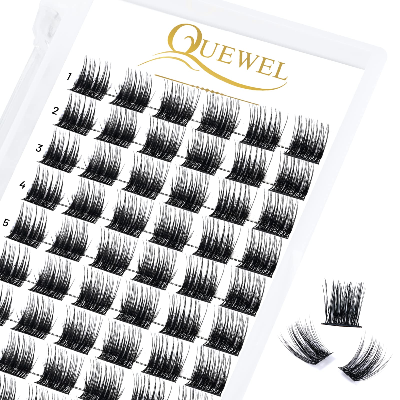 QUEWEL Cluster Lashes 72 Pcs Wide Stem Individual Lashes C/D Curl 8-16mm Length DIY Eyelash Extension False Eyelashes Soft for Personal Makeup Use at Home (Lovely02-D-14) — image 1