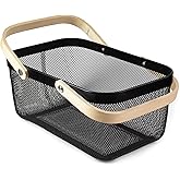 MACOIOR Portable Garden Harvest Basket-Mesh Design Natural Bamboo Handle Wire Storage Baskets,Mesh Basket with Handle Organiz