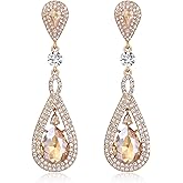EleQueen Austrian Crystal Long Pear Shape Teardrop Wedding Earrings for Brides, Art Deco Chandelier Jewelrys for Women Prom