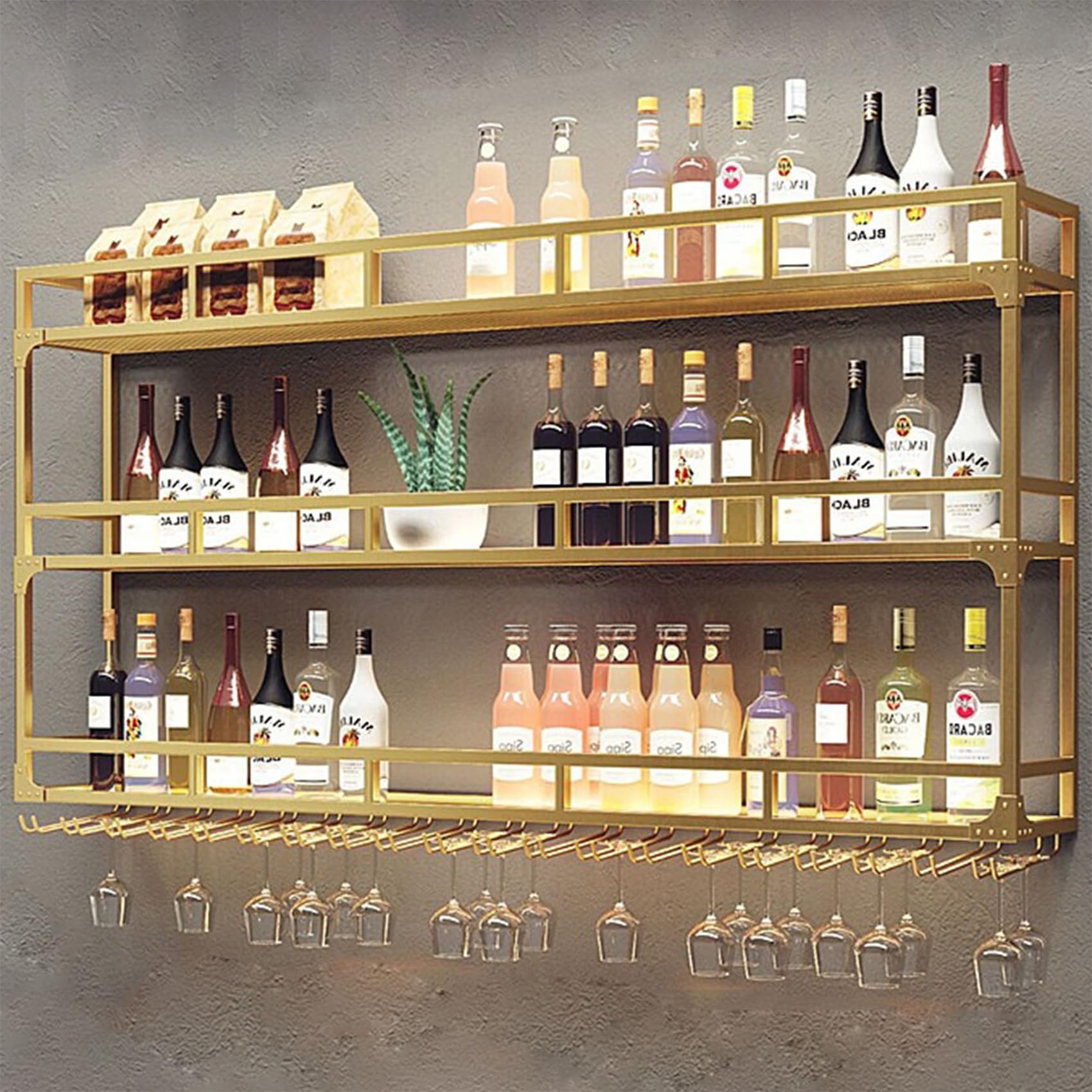 Large Glass Rack GWLQRTXV Large 59in Wine Rack with LED Lights Wall Mounted Bottle Glass ...