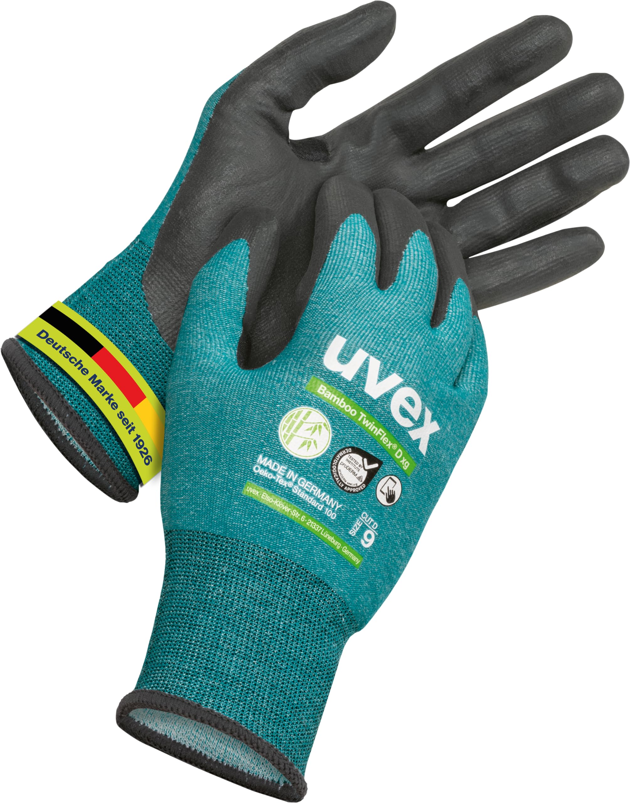 Uvex 1 Pair of Bamboo TwinFlex D xg - Cut-Resistant Work Gloves - Size 10 / XL
