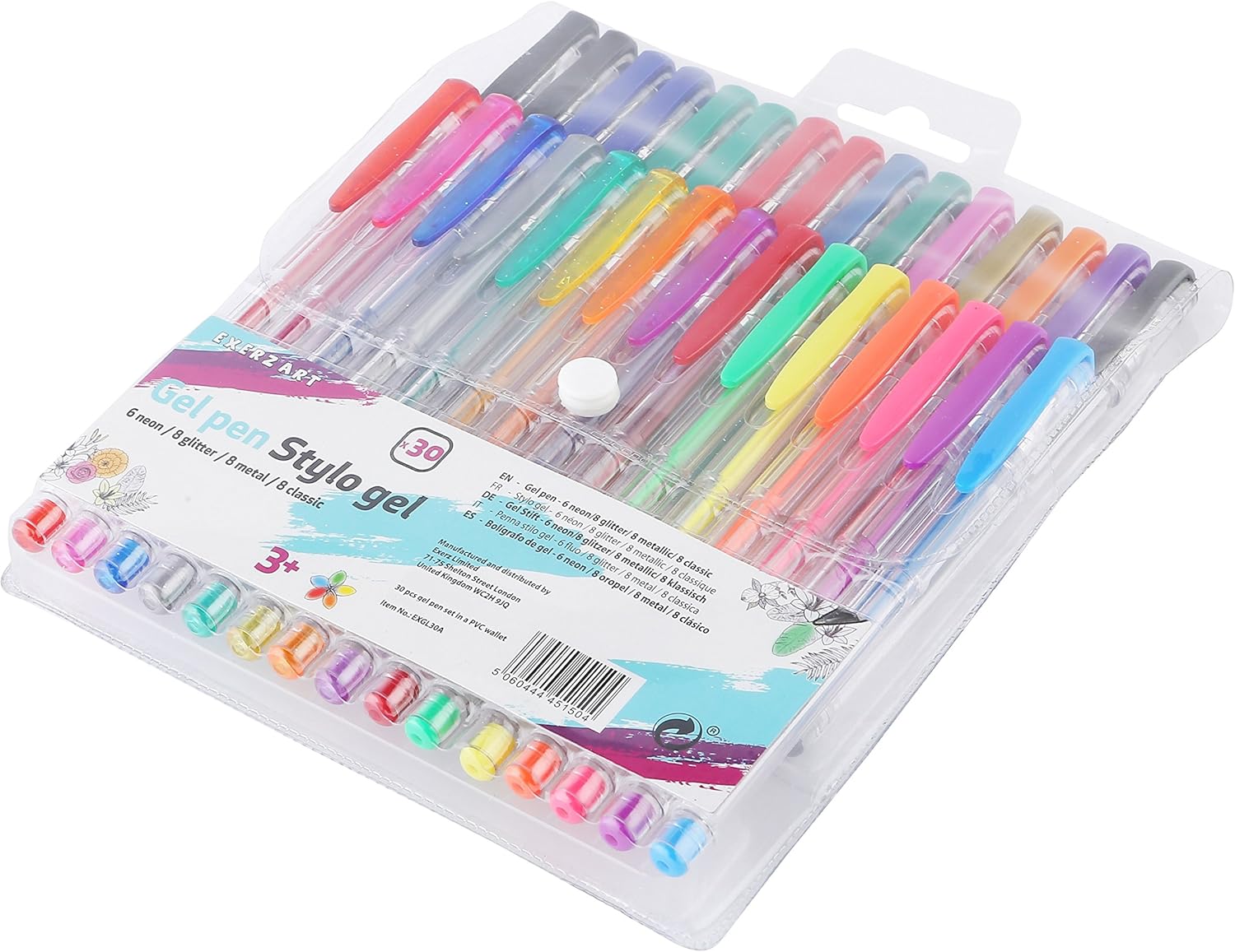 EXERZ colour gel pen set 30pcs, fine ink ballpoint pens, vibrant colour, free flowing, includes glitter pens, neon - Image 4