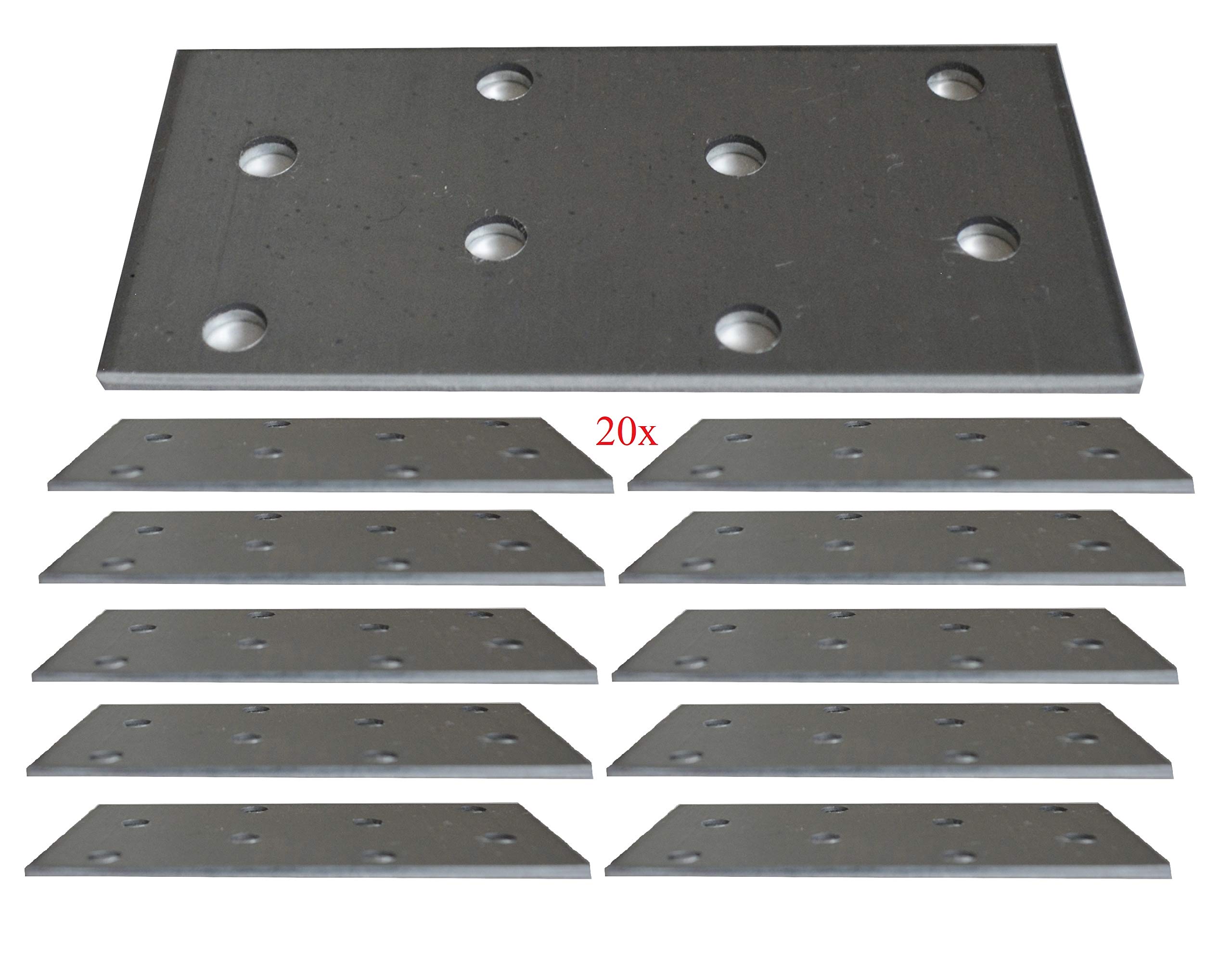 Flat Repair Connecting Joining Plate Galvanised Structural Connectors Heavy Duty Metal Steel Sheet 3.15"x1.57"x0.08" (80 x 40 x 2mm) Pack of 20pcs