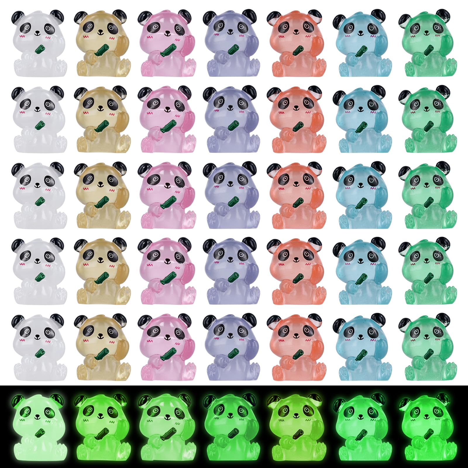 35pcs Luminous Mini Panda Figurines - 7 Colors Glow in The Dark Resin Animals for Garden Dollhouse Home DIY Crafts Decoration