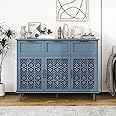 YHAOWORKS Sideboard Buffet Cabinet with Storage - Modern 3 Door 3 Drawer Farmhouse Wood Credenza for Living Room, Dining Room (Blue)