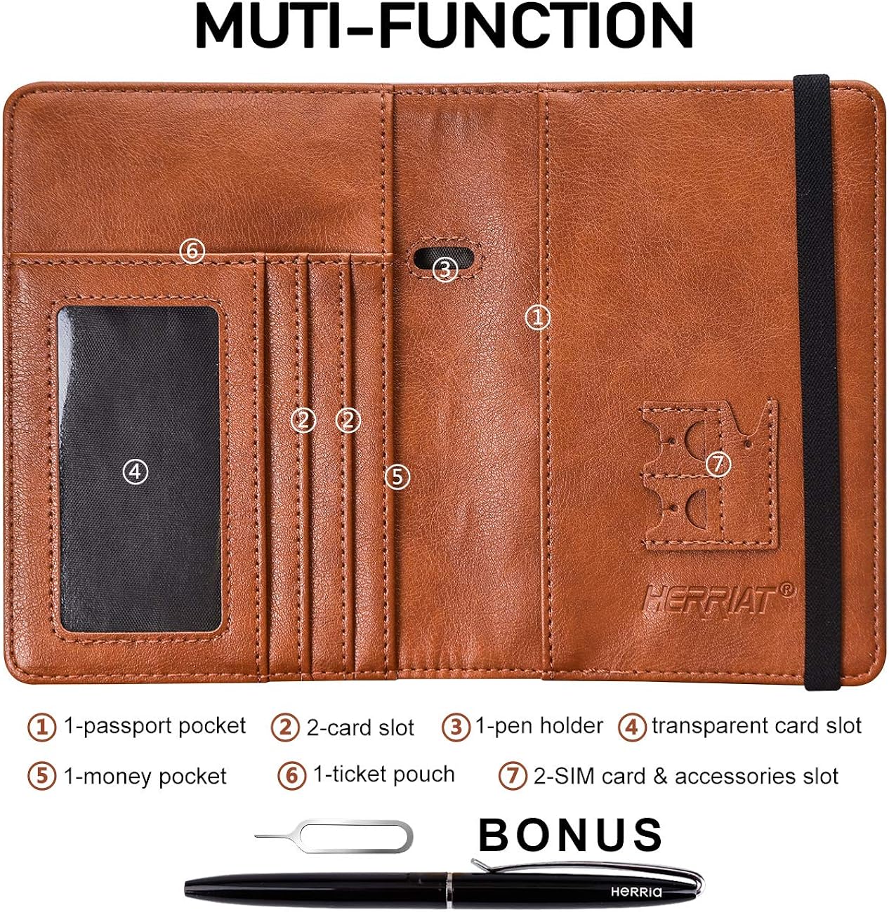 HERRIAT Leather Passport Holder Cover Case RFID Blocking Travel Wallets Card Case for Women Men(Coffee): Clothing