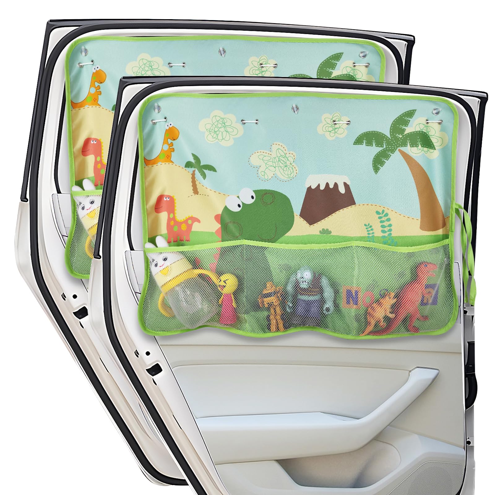 Photo 1 of DIZA100 Car Window Shade for Baby, 2 Pack Car Sun Shades with Storage Pockets Car Window Curtain 7 Suction Cups Dinosaurs Pattern for Sun/Heat/UV Rays Protection