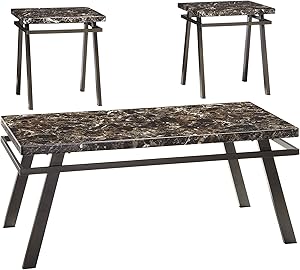 Signature Design by Ashley - Paintsville Faux Marble Coffee Table Set - Includes Coffee Table & 2 End Tables, Bronze Finish