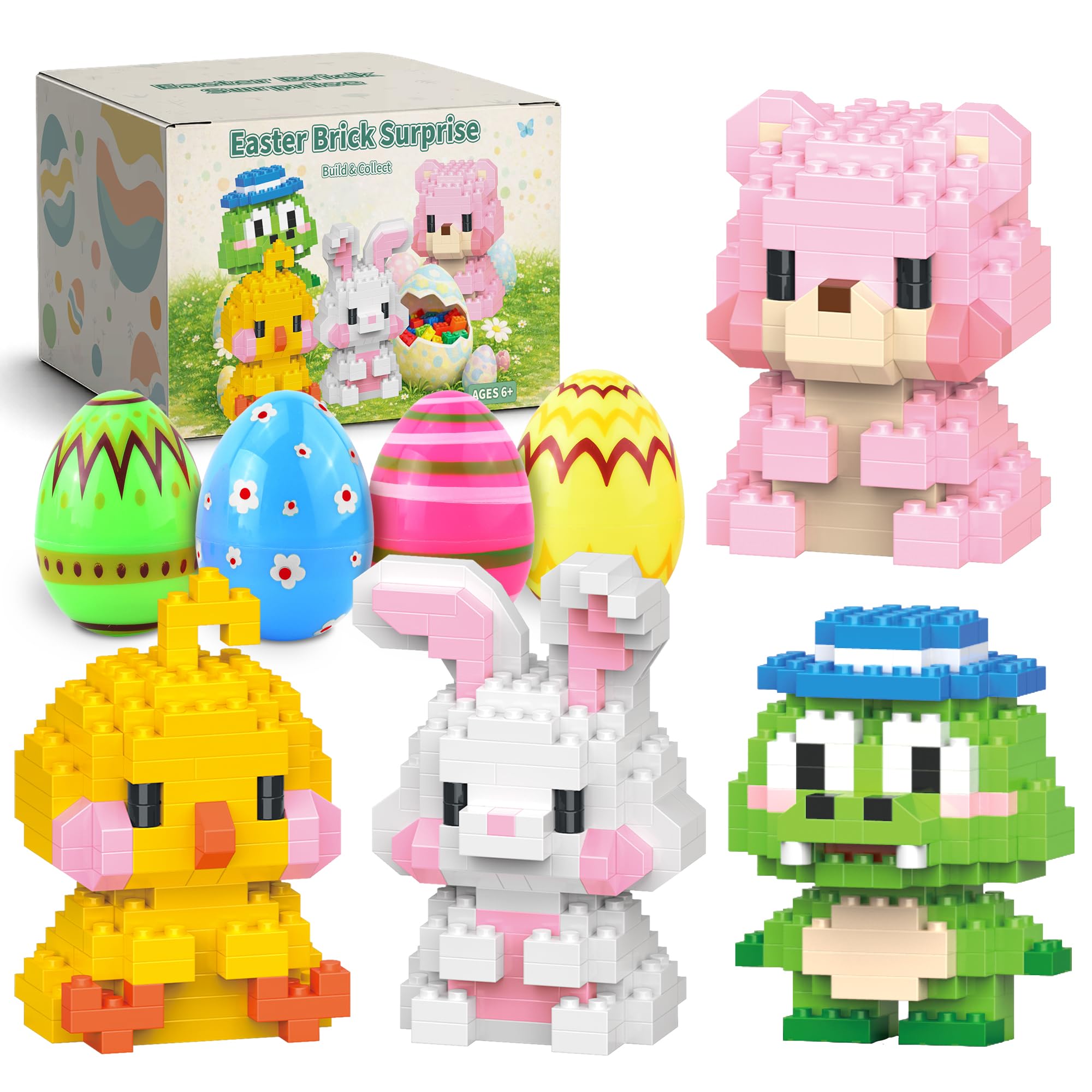 TAHAVICE 4 Pack Prefilled Easter Eggs Filler with Mini Cute Animal Building Block Set, Easter Basket Stuffers Essentials for Teen Kids,Party Favors for Boys Girls Adults Ages 6+