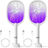 2 Pack Electric Fly Swatter Rechargeable Bug Zapper Racket, Max 4500V-White | Portable Handheld Cordless Electric Fly Swatter Raquetas Para Matar Mosquitos, USB-C Charging, for Home Outdoor Office Patio
