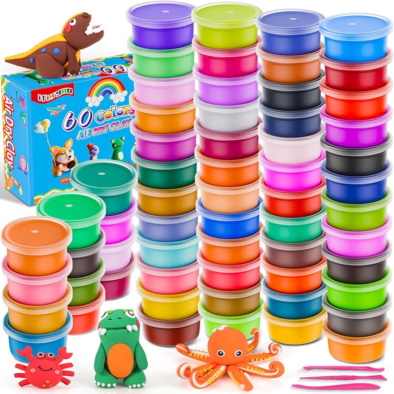 iFergoo Air Dry Clay 60 Colors Kids DIY Modeling Kit with Tools
