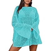Gleeneat Crochet Swimsuit Coverup for Women Boat Neck Bathing Suit Cover Up 2026 Summer Sexy Beach Caftan Dress