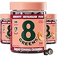 8Greens Supergreens Gummies | Super Greens Powder Superfood Gummy for Metabolism, Immunity & Focus, Digestive Health Enzymes, Organic: Chlorella, Spirulina, Aloe Vera, Peach Flavor, 150 Count