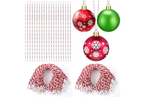 Jansun 500Pcs Christmas Ornament Hooks Ornaments Hangers with Snap Red White Twine String Christmas Twine String for Crafts Hanging Christmas Tree Decorations