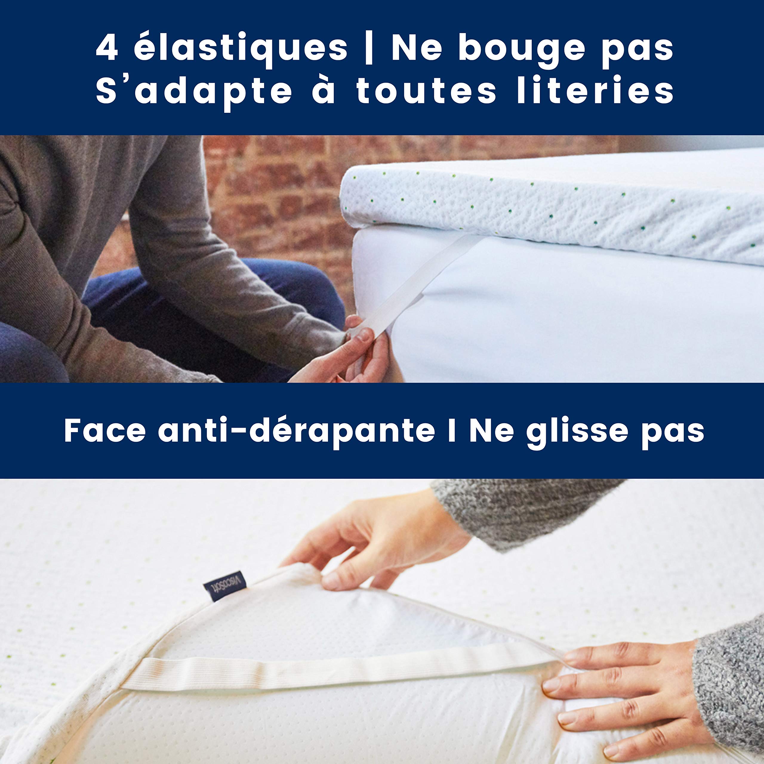 ViscoSoft - Surmatelas Mémo | 140x190 cm | sur Matelas Mémoire de Forme Prémium | Aération Optimale | Haute Densité 50kg/m³ | Housse Bambou Lavable et Ajustable | Confort Moelleux (140 x 190 x 5cm)