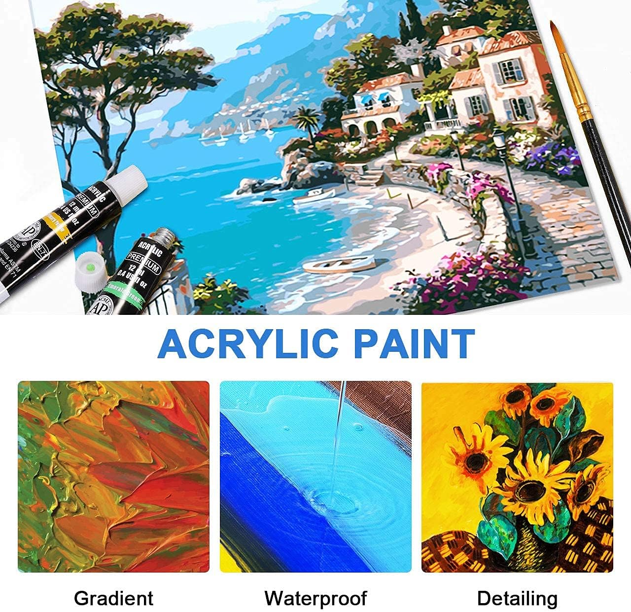 Acrylic Paint Set, Emooqi 45 Piece Professional Painting Supplies Set, Includes 24 Acrylic Paints, 16 Painting Brushes with Bag, Paint Knife, Art Sponge and Paint Palette, Arts Crafts Supplies