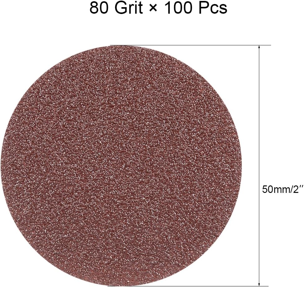 sourcingmap 100Pcs 2 Inch Hook and Loop Sanding Disc 80 Grits Flocking Sandpaper for Random Orbit Sander Brown - Image 3