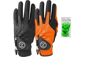 Zero Friction Men's Compression-Fit Synthetic Golf Glove, Universal Fit One Size (Pack of 2) with Pack of Golf Tees